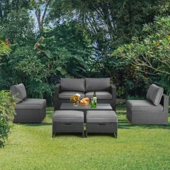 6 Pieces Patio Rattan Furniture Set, Patiojoy No Assembly Outdoor Conversation Set