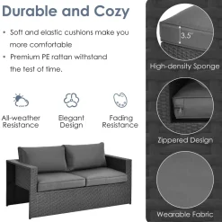 6 Pieces Patio Rattan Furniture Set, Patiojoy No Assembly Outdoor Conversation Set