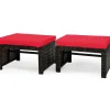 2 Pieces Patio Rattan Ottomans, All Weather Outdoor Footstool Footrest Seat