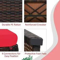 2 Pieces Patio Rattan Ottomans, All Weather Outdoor Footstool Footrest Seat