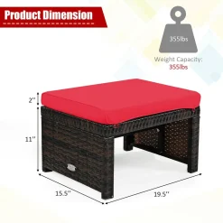 2 Pieces Patio Rattan Ottomans, All Weather Outdoor Footstool Footrest Seat