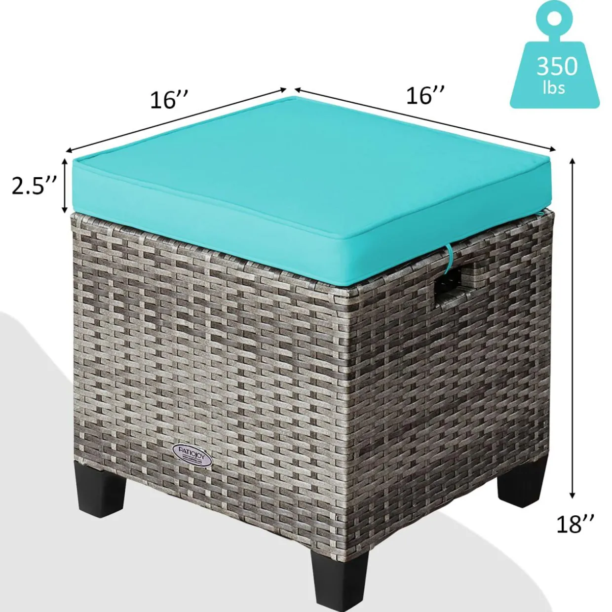 2 Pieces Patio Rattan Ottomans, Outdoor Wicker Footstool Footrest Seat with Soft Cushions and Steel Frame