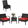 3 Pieces Patio Wicker Conversation Set, Outdoor Rattan Furniture with Washable Thick Cushion & Coffee Table