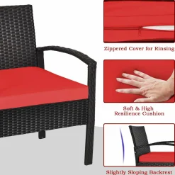 3 Pieces Patio Wicker Conversation Set, Outdoor Rattan Furniture with Washable Thick Cushion & Coffee Table