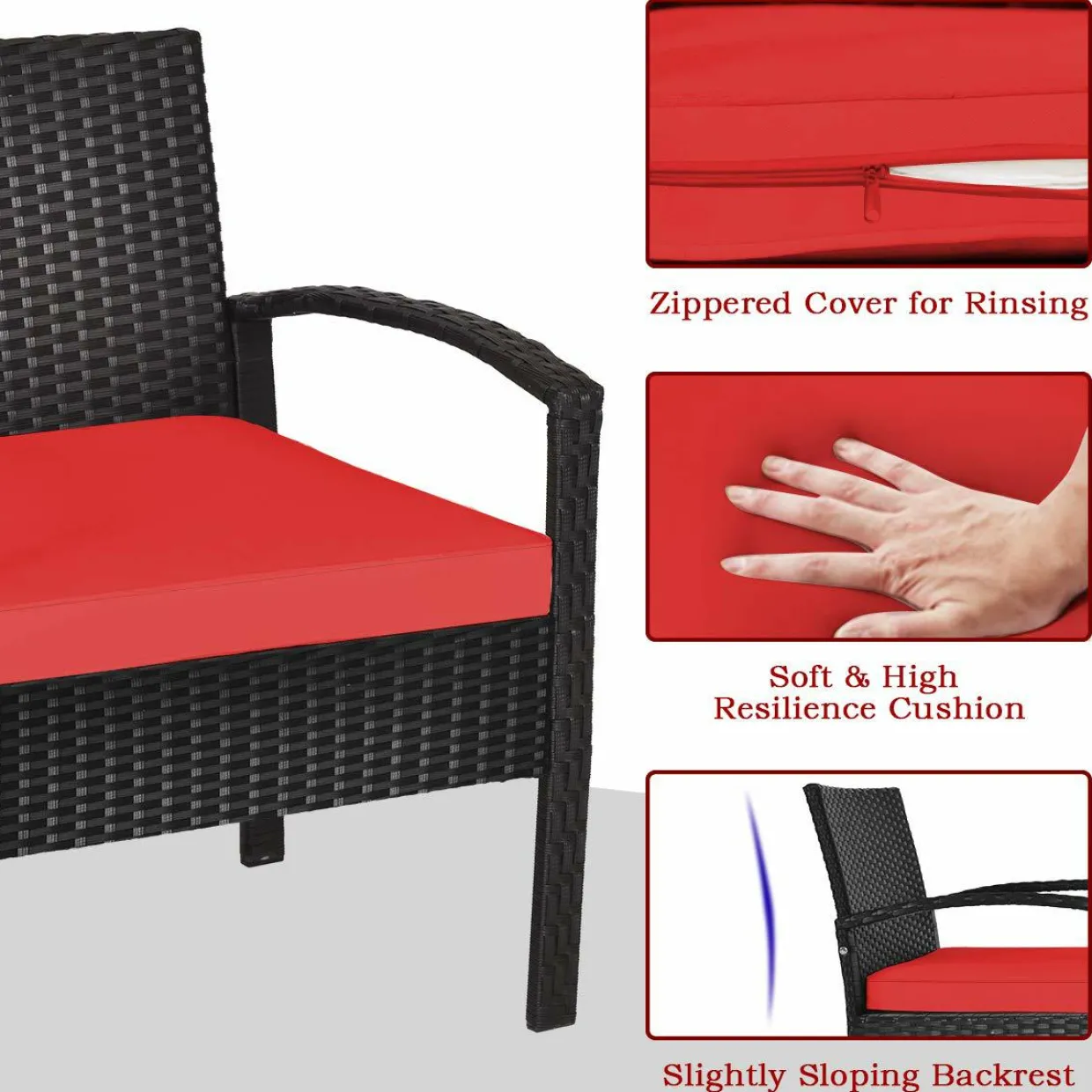 3 Pieces Patio Wicker Conversation Set, Outdoor Rattan Furniture with Washable Thick Cushion & Coffee Table