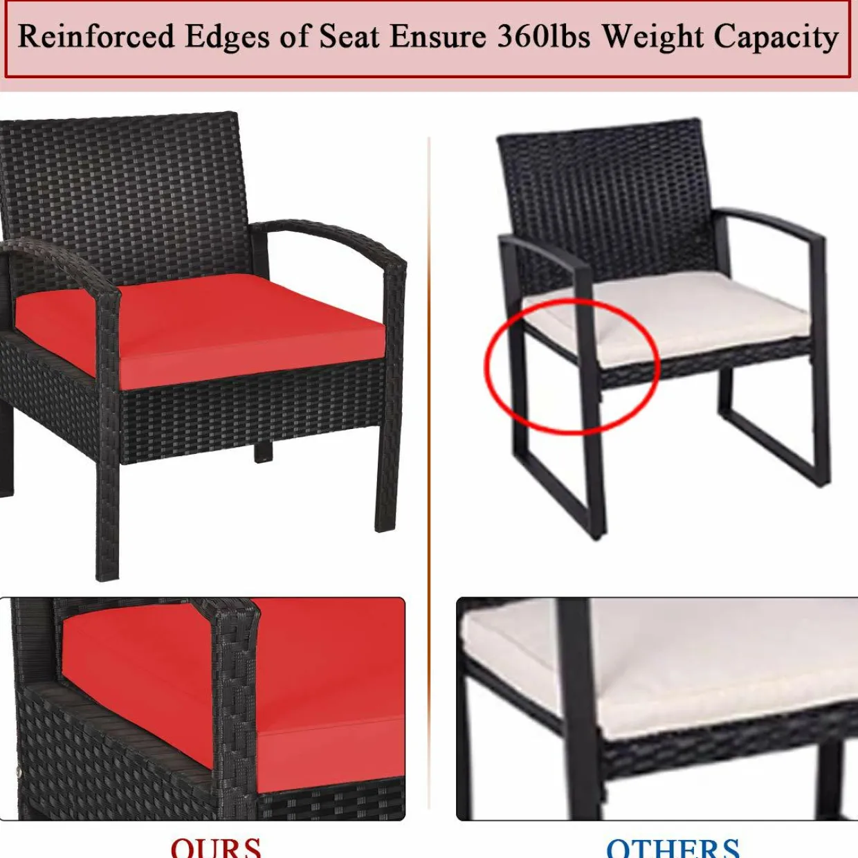 3 Pieces Patio Wicker Conversation Set, Outdoor Rattan Furniture with Washable Thick Cushion & Coffee Table