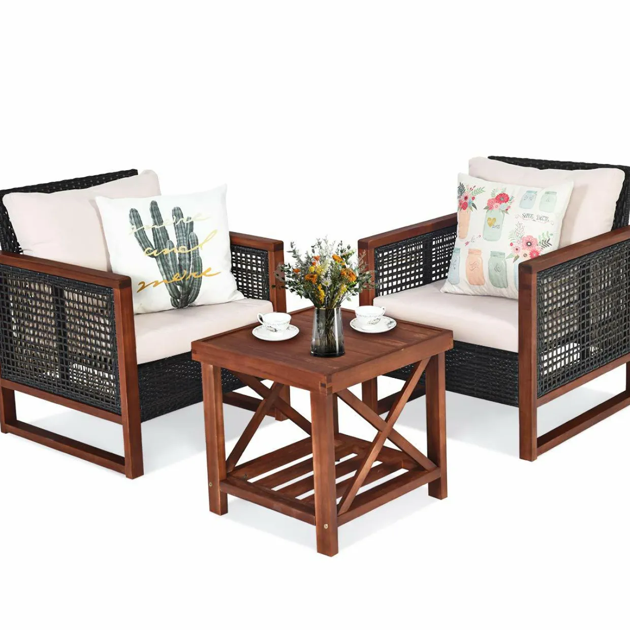3 Pieces Patio Wicker Furniture Set, Rattan Outdoor Sofa Set