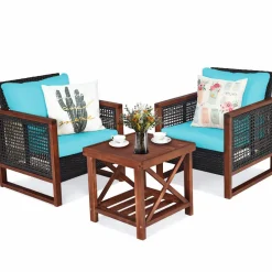 3 Pieces Patio Wicker Furniture Set, Rattan Outdoor Sofa Set