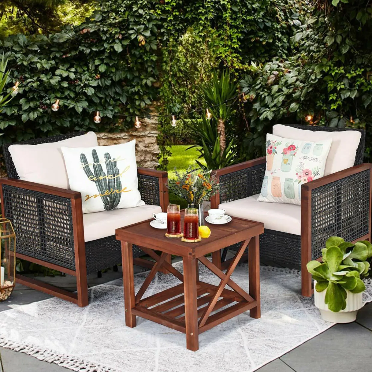 3 Pieces Patio Wicker Furniture Set, Rattan Outdoor Sofa Set
