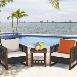 3 Pieces Patio Wicker Furniture Set, Rattan Outdoor Sofa Set