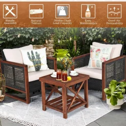 3 Pieces Patio Wicker Furniture Set, Rattan Outdoor Sofa Set