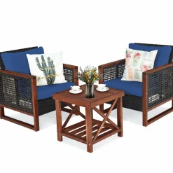 3 Pieces Patio Wicker Furniture Set, Rattan Outdoor Sofa Set