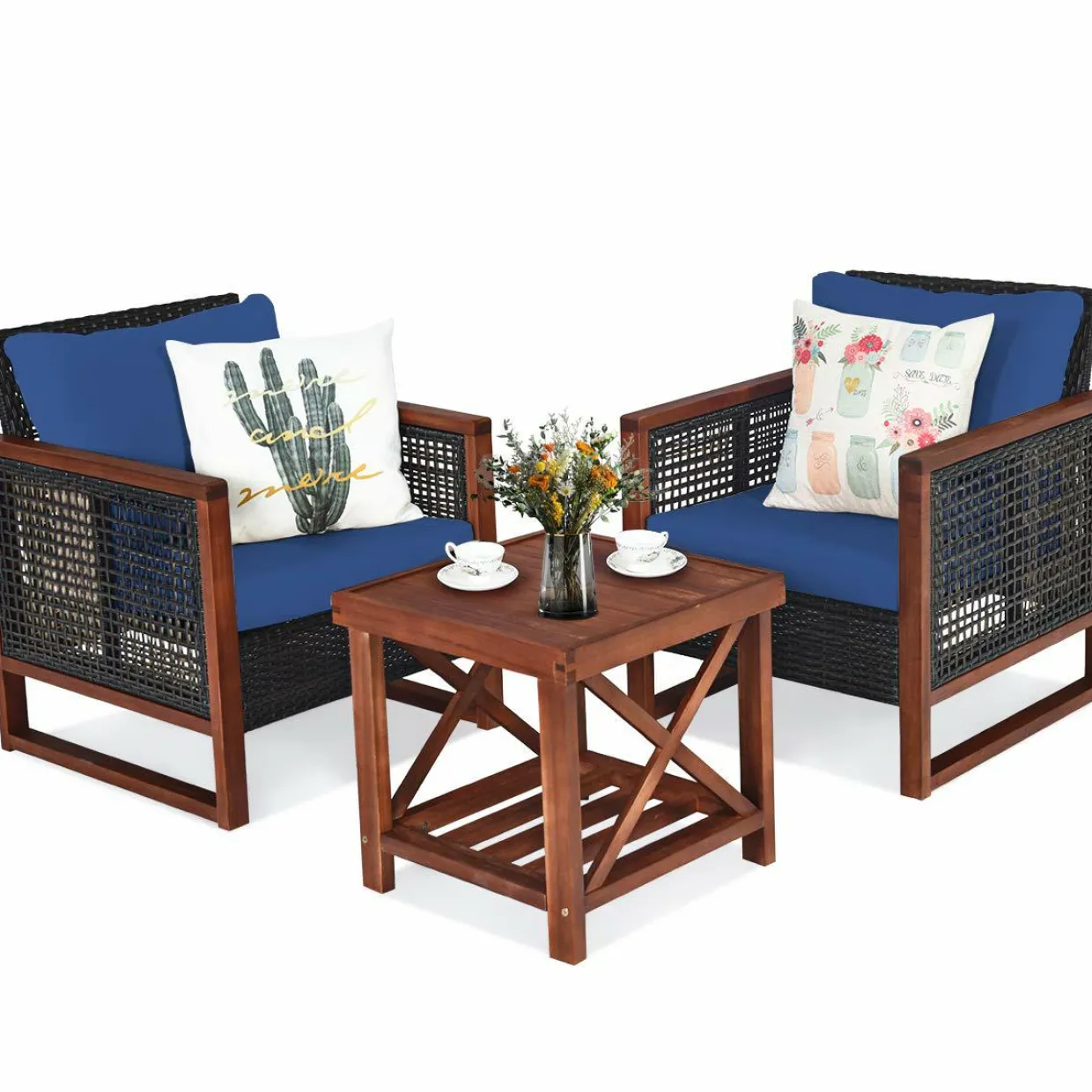 3 Pieces Patio Wicker Furniture Set, Rattan Outdoor Sofa Set