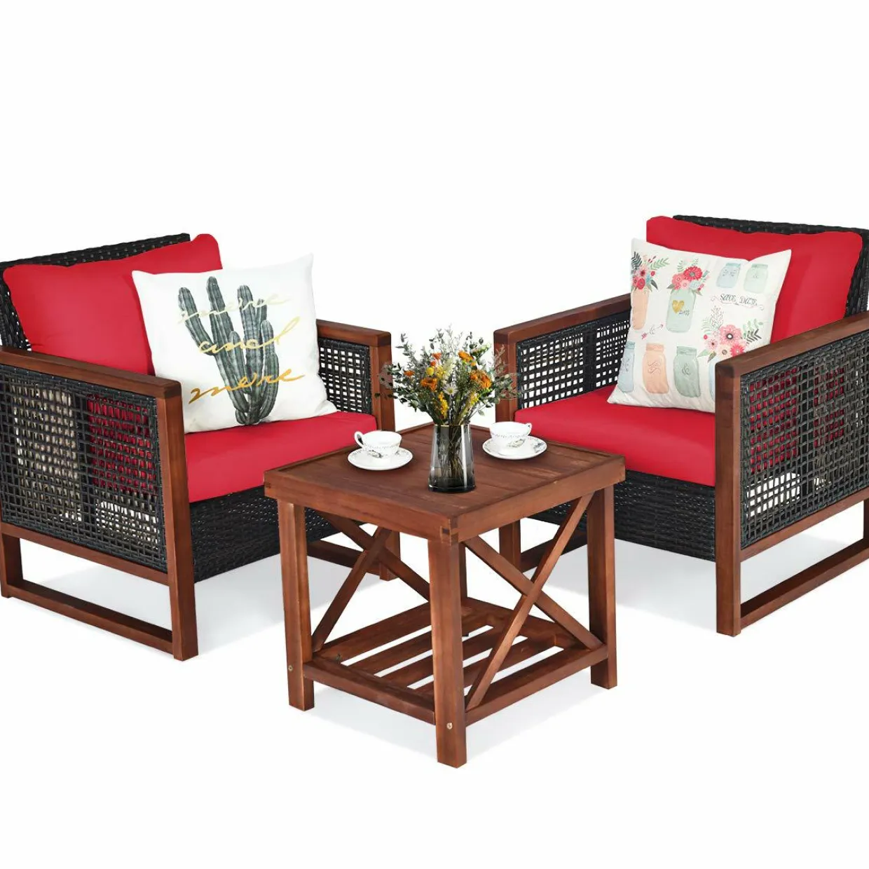 3 Pieces Patio Wicker Furniture Set, Rattan Outdoor Sofa Set