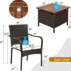 3 Pieces Wicker Bistro Set, Outdoor Conversation Set with 2 Comfortable Cushions