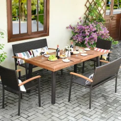 5 Pieces Wicker Patio Dining Set, Patiojoy Outdoor Rattan Backyard Porch Garden Dining Set