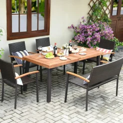 6 Pieces Wicker Patio Dining Set, Patiojoy Outdoor Dining Furniture