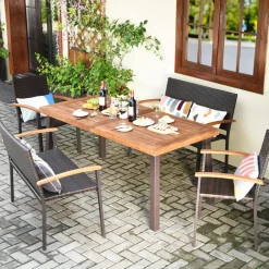 5 Pieces Wicker Patio Dining Set, Patiojoy Outdoor Rattan Backyard Porch Garden Dining Set