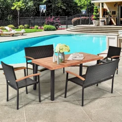 5 Pieces Wicker Patio Dining Set, Patiojoy Outdoor Rattan Backyard Porch Garden Dining Set