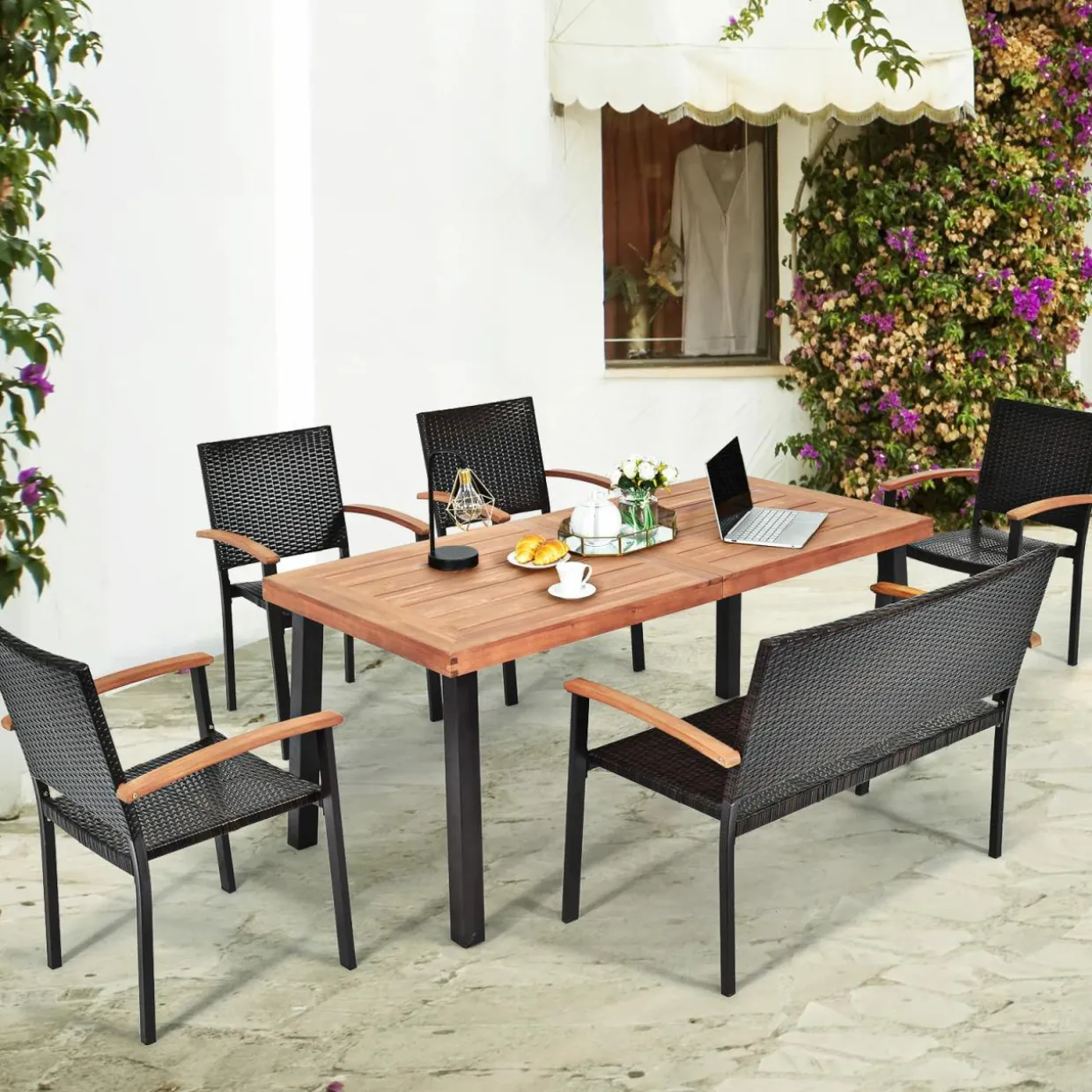 6 Pieces Wicker Patio Dining Set, Patiojoy Outdoor Dining Furniture