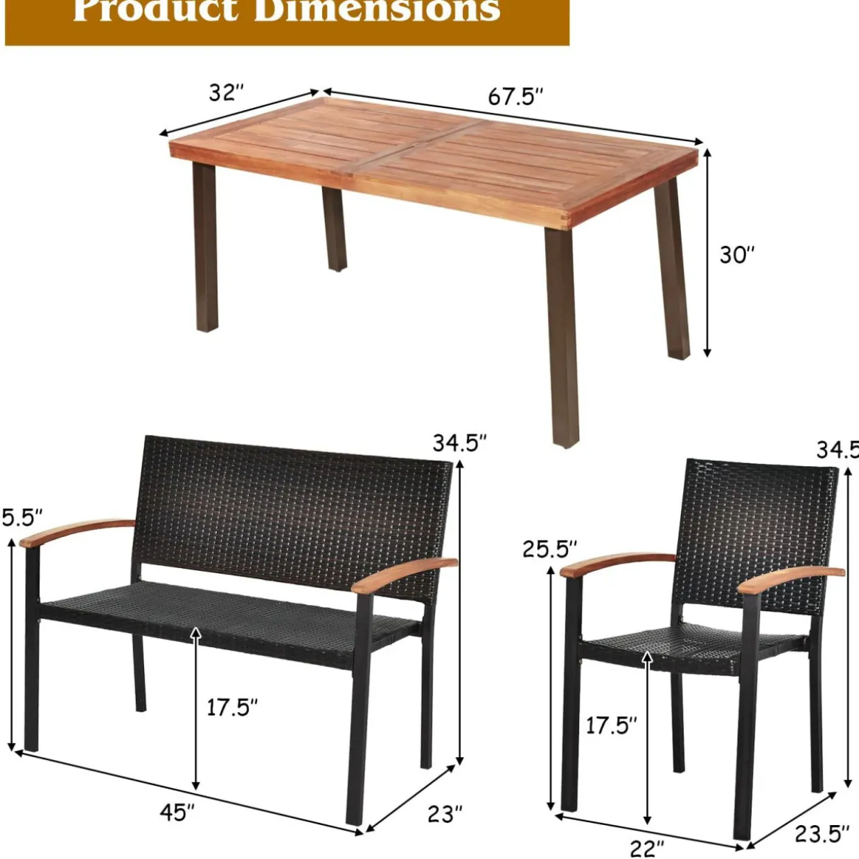5 Pieces Wicker Patio Dining Set, Patiojoy Outdoor Rattan Backyard Porch Garden Dining Set