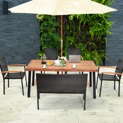 6 Pieces Wicker Patio Dining Set, Patiojoy Outdoor Dining Furniture