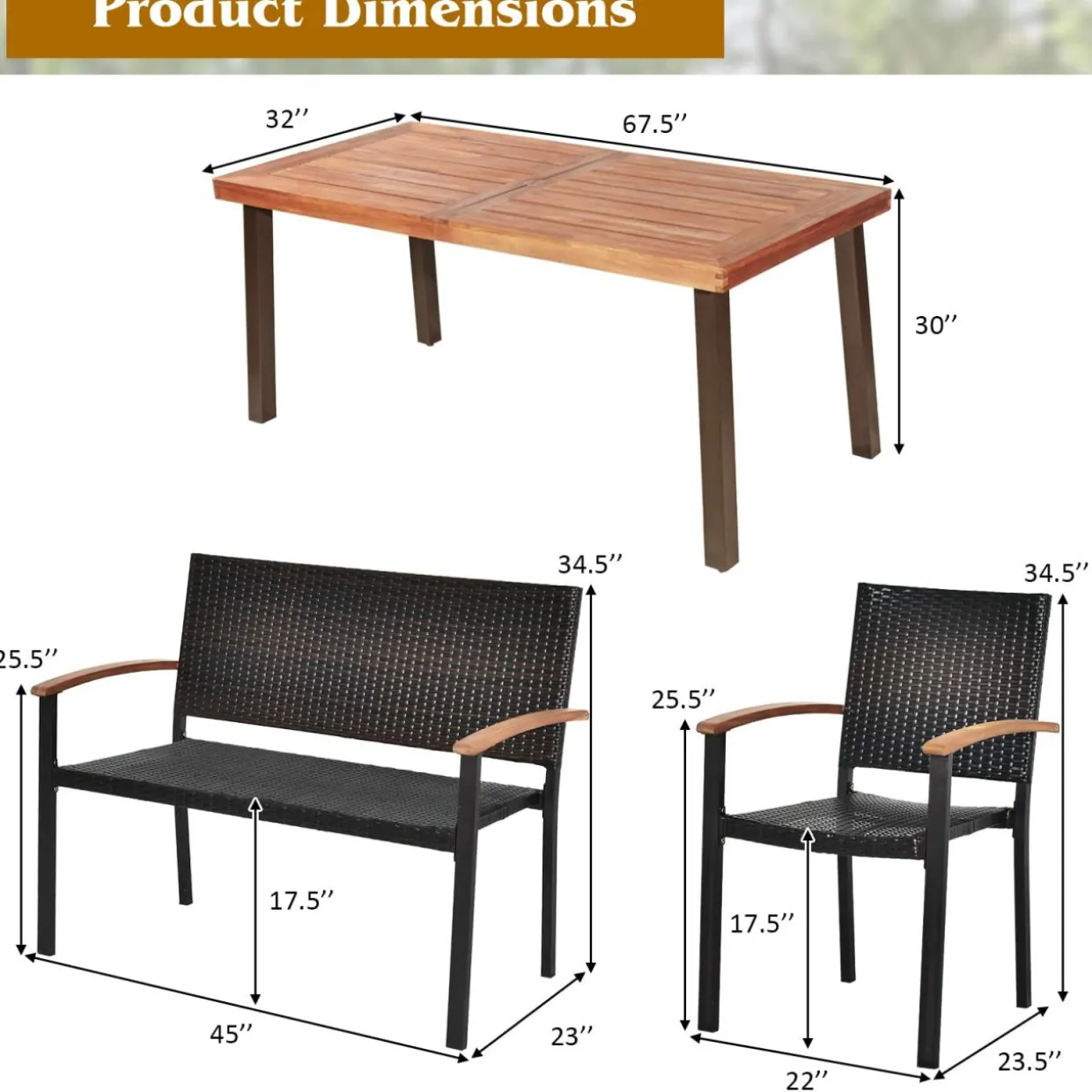 6 Pieces Wicker Patio Dining Set, Patiojoy Outdoor Dining Furniture