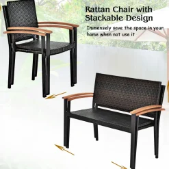 5 Pieces Wicker Patio Dining Set, Patiojoy Outdoor Rattan Backyard Porch Garden Dining Set