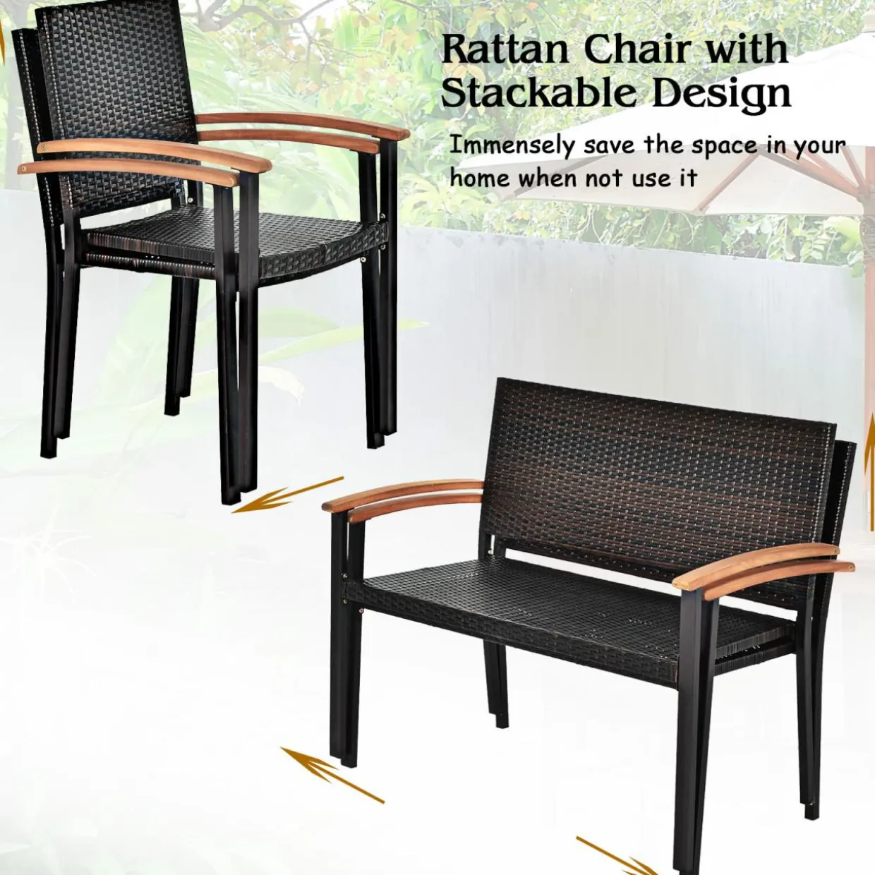 5 Pieces Wicker Patio Dining Set, Patiojoy Outdoor Rattan Backyard Porch Garden Dining Set
