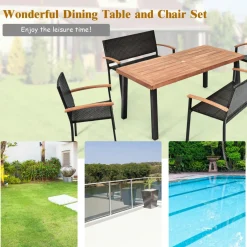 5 Pieces Wicker Patio Dining Set, Patiojoy Outdoor Rattan Backyard Porch Garden Dining Set