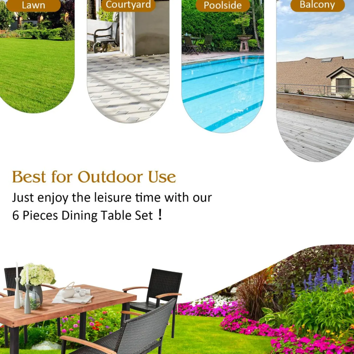 6 Pieces Wicker Patio Dining Set, Patiojoy Outdoor Dining Furniture