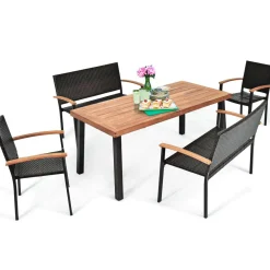 5 Pieces Wicker Patio Dining Set, Patiojoy Outdoor Rattan Backyard Porch Garden Dining Set