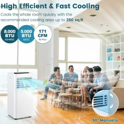 Portable Air Conditioner for Room up to 250 Sq. Ft, 8000 BTU 3-in-1 AC Unit for Bedroom w/Sleep Mode