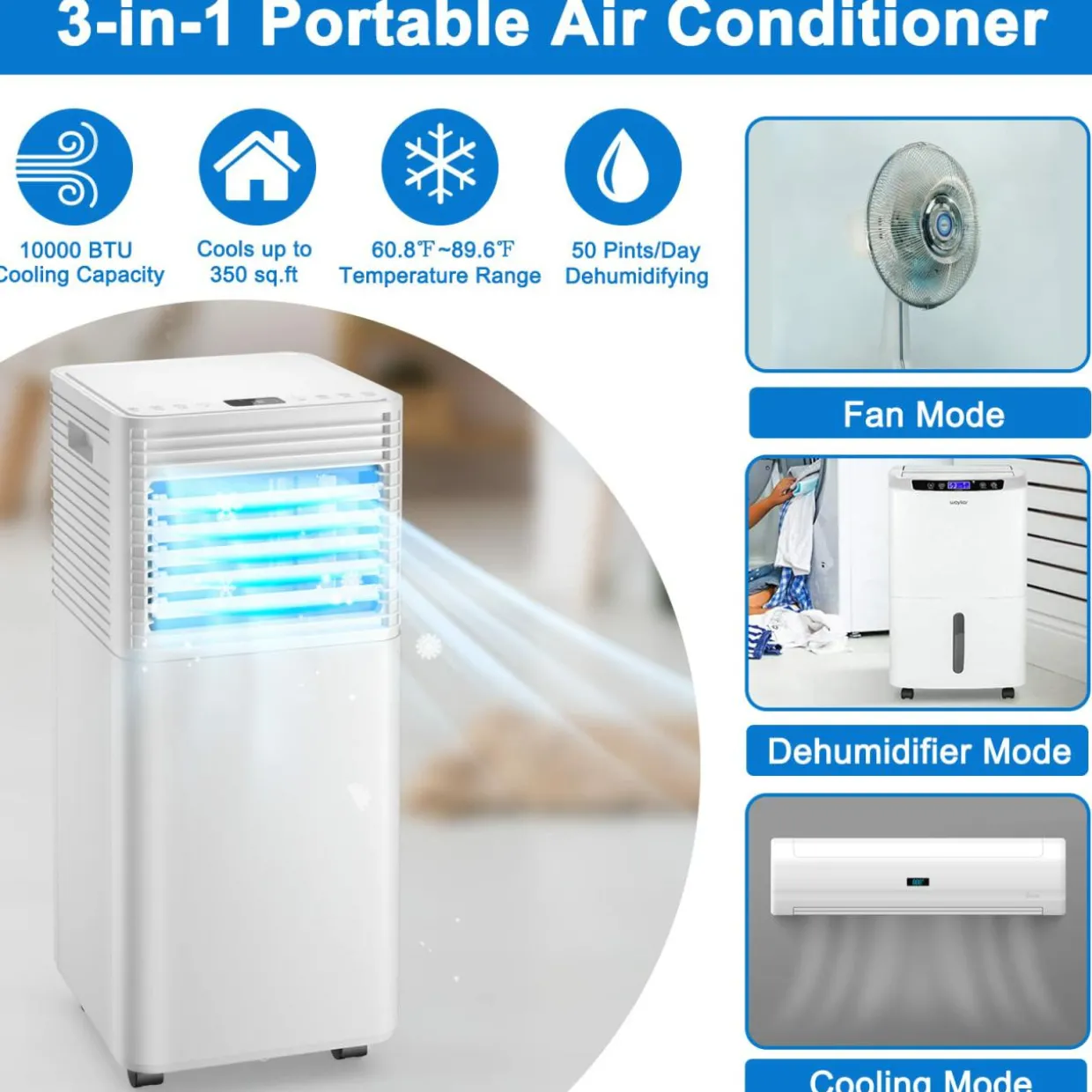 Portable Air Conditioner, 10000BTU 4-in-1 Air Conditioner Cooling for Room