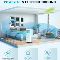 Portable Air Conditioner, 10000 BTU Powerful AC Unit with Remote Control and 4 Casters