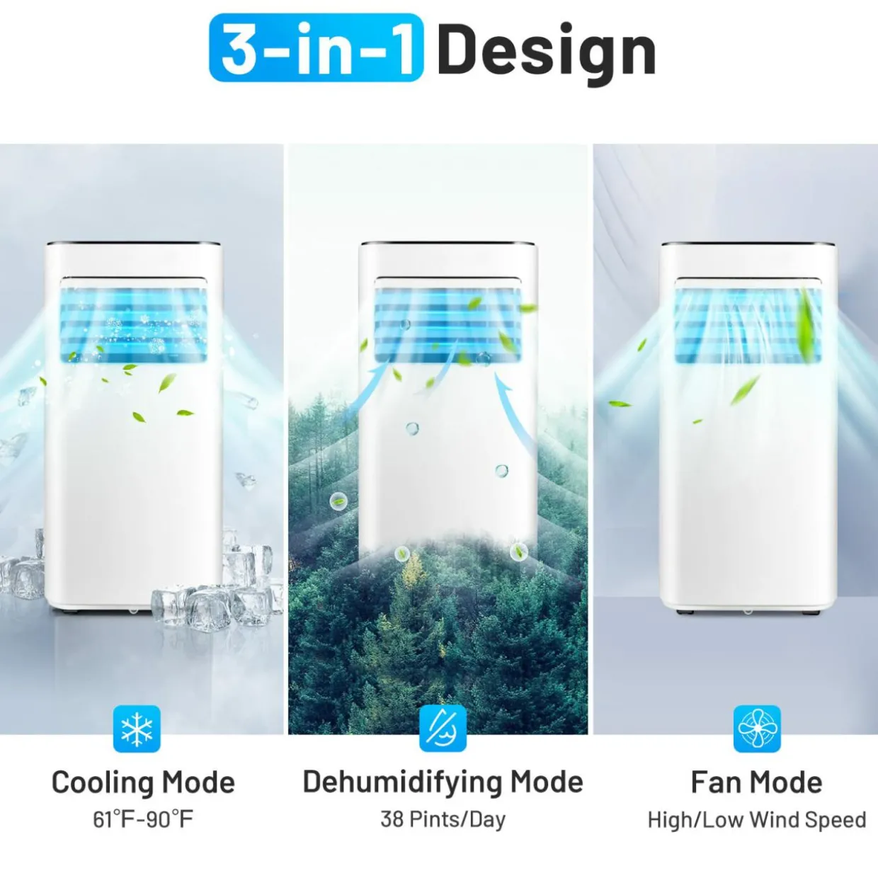 Portable Air Conditioner, 10000BTU 4-in-1 Air Conditioner Cooling for Room