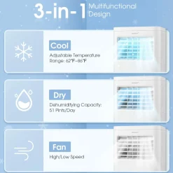 Portable Air Conditioner, 8000 BTU Standing Air Conditioner w/Cool/Dehumidifier/Fan/Sleep Modes