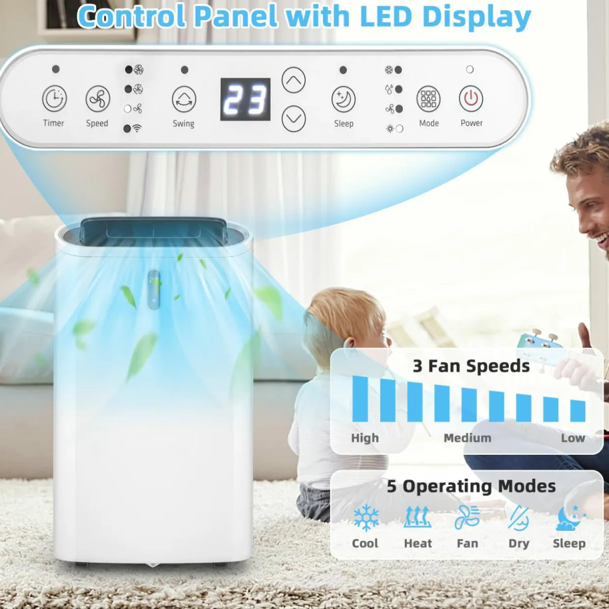 Portable Air Conditioners, 12000 BTU 4 in 1 AC Unit with Cool, Fan, Heat & Dehumidifier