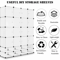 Portable Clothes Closet Wardrobe Bedroom Armoire DIY Storage Organizer Closet with Doors, 16 Cubes and 8 Shoe Racks