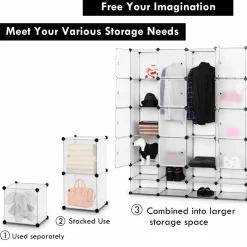 Portable Clothes Closet Wardrobe Bedroom Armoire DIY Storage Organizer Closet with Doors, 16 Cubes and 8 Shoe Racks