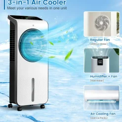 Portable Evaporative Air Cooler, 3-in-1 Swamp Cooler w/ Remote Control