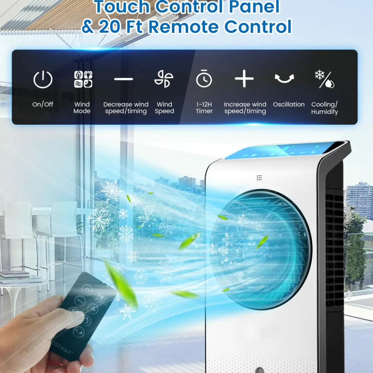 Portable Evaporative Air Cooler, 3-in-1 Swamp Cooler w/ Remote Control