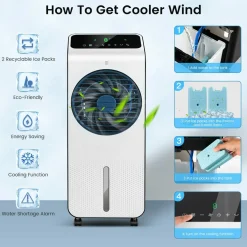 Portable Evaporative Air Cooler, 3-in-1 Swamp Cooler w/ Remote Control