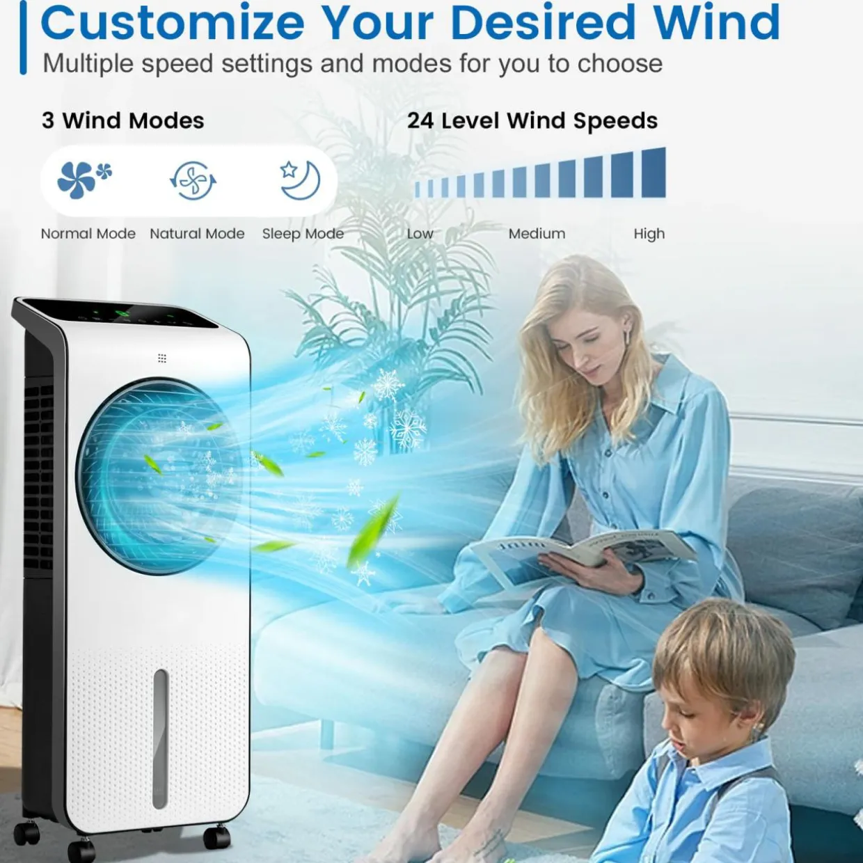 Portable Evaporative Air Cooler, 3-in-1 Swamp Cooler w/ Remote Control