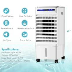Portable Evaporative Air Cooler, 3 in 1 Swamp Cooler with Remote Control