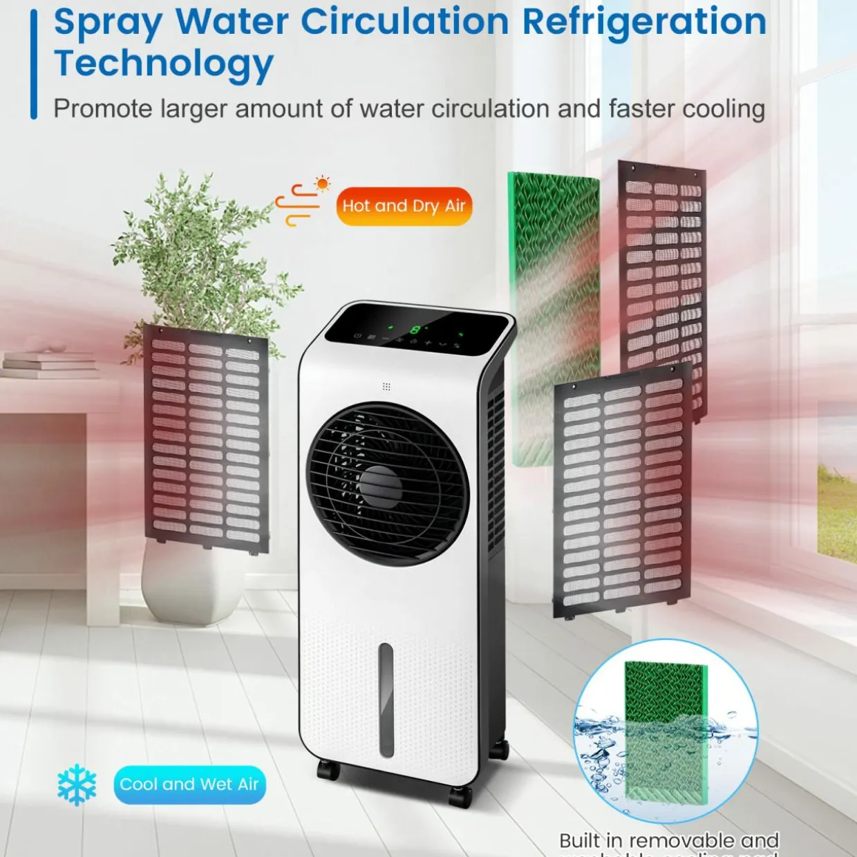 Portable Evaporative Air Cooler, 3-in-1 Swamp Cooler w/ Remote Control