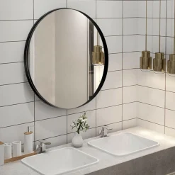 Round Wall Hanging Mirror, 27.5 Inch Bathroom Round Mirror