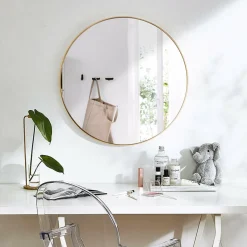 Round Wall Hanging Mirror, 27.5 Inch Bathroom Round Mirror