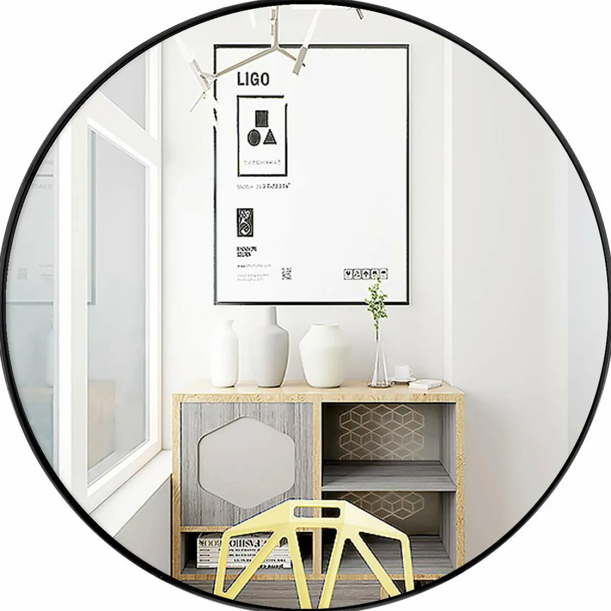 Round Wall Hanging Mirror, 27.5 Inch Bathroom Round Mirror