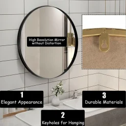 Round Wall Hanging Mirror, 27.5 Inch Bathroom Round Mirror